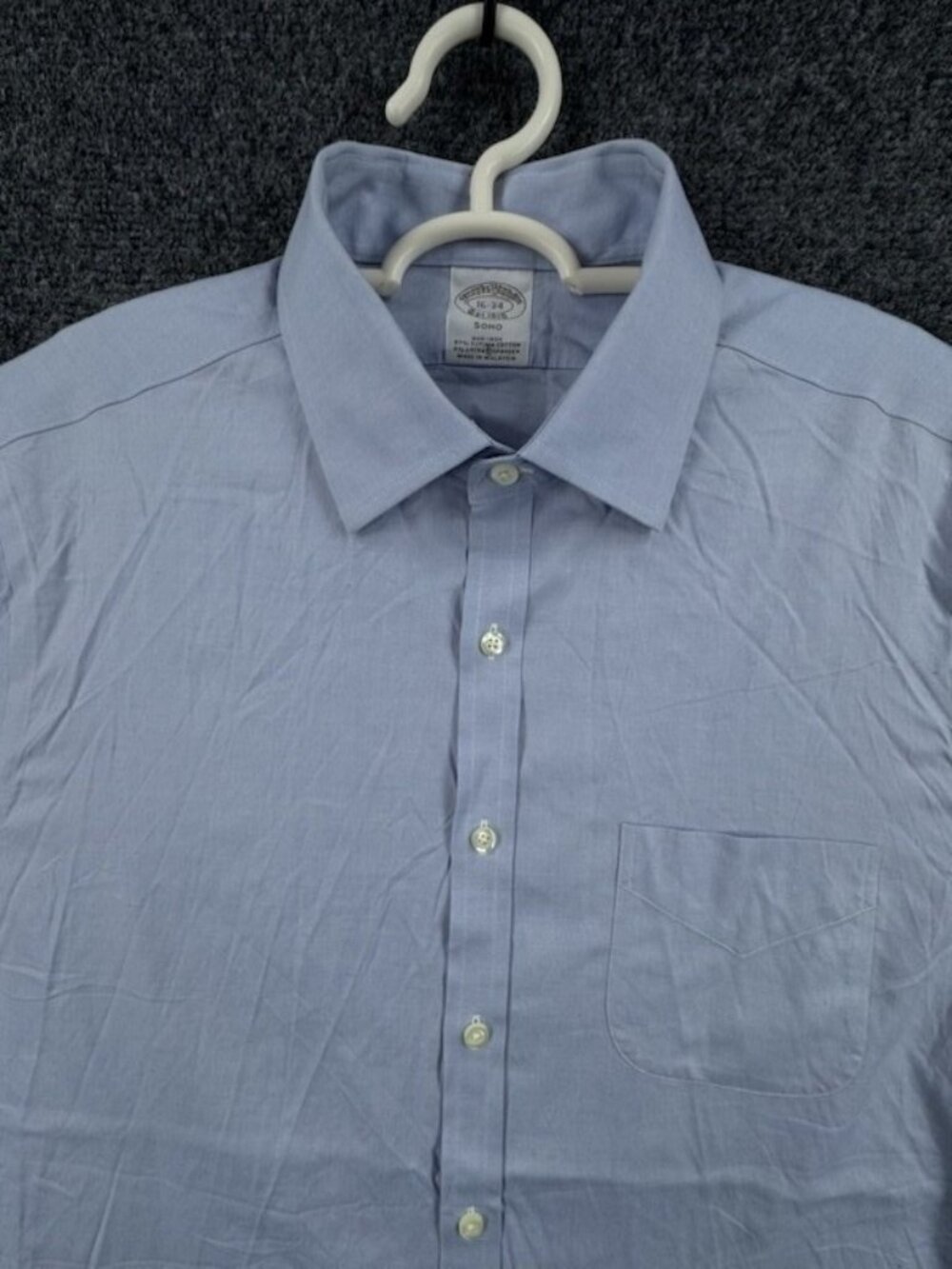 Brooks Brothers Cotton Spandex SoHo 16 34 Non-Iron Blue Long Sleeve Button Up